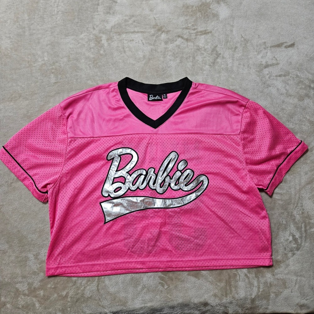 Barbie Pink Malibu 59 Mesh Jersey Crop Top XL Pink Silver Halloween Costume